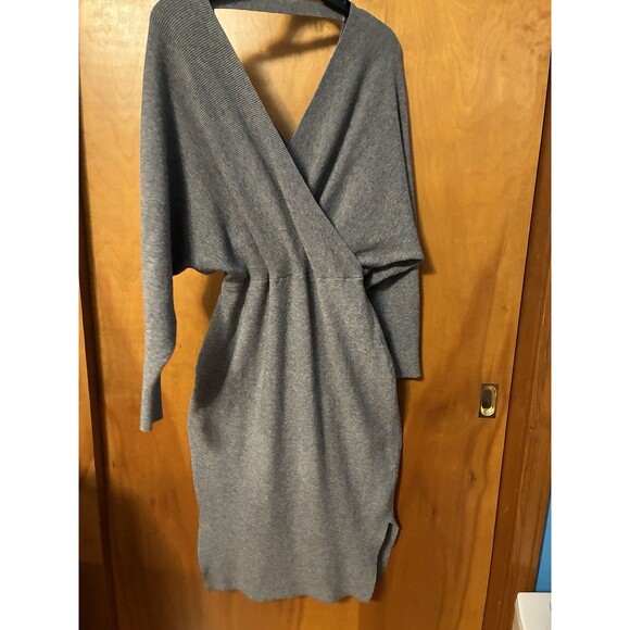 Fashion Nova Sweater Dress Gray Long Sleeve Midi Side Slit Body Con Wrap XL - Picture 6 of 10
